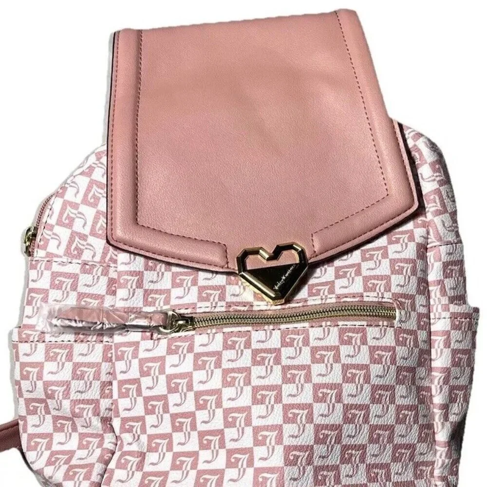 Juicy Couture Modern Pink White Medium Mini Backpack Pink Heart Logo Brand NEW